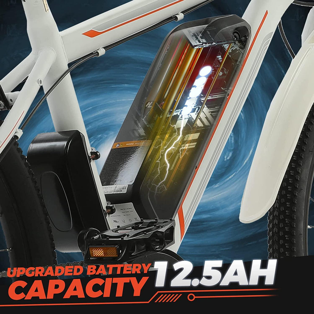 Electric Bike for Adults 26" White Ebike with 350W Motor, 20MPH Electric Mountain Bike with LED Display, Removable 36V/12.5Ah Battery,  7 Speed Gears, UL Certified E-Bike