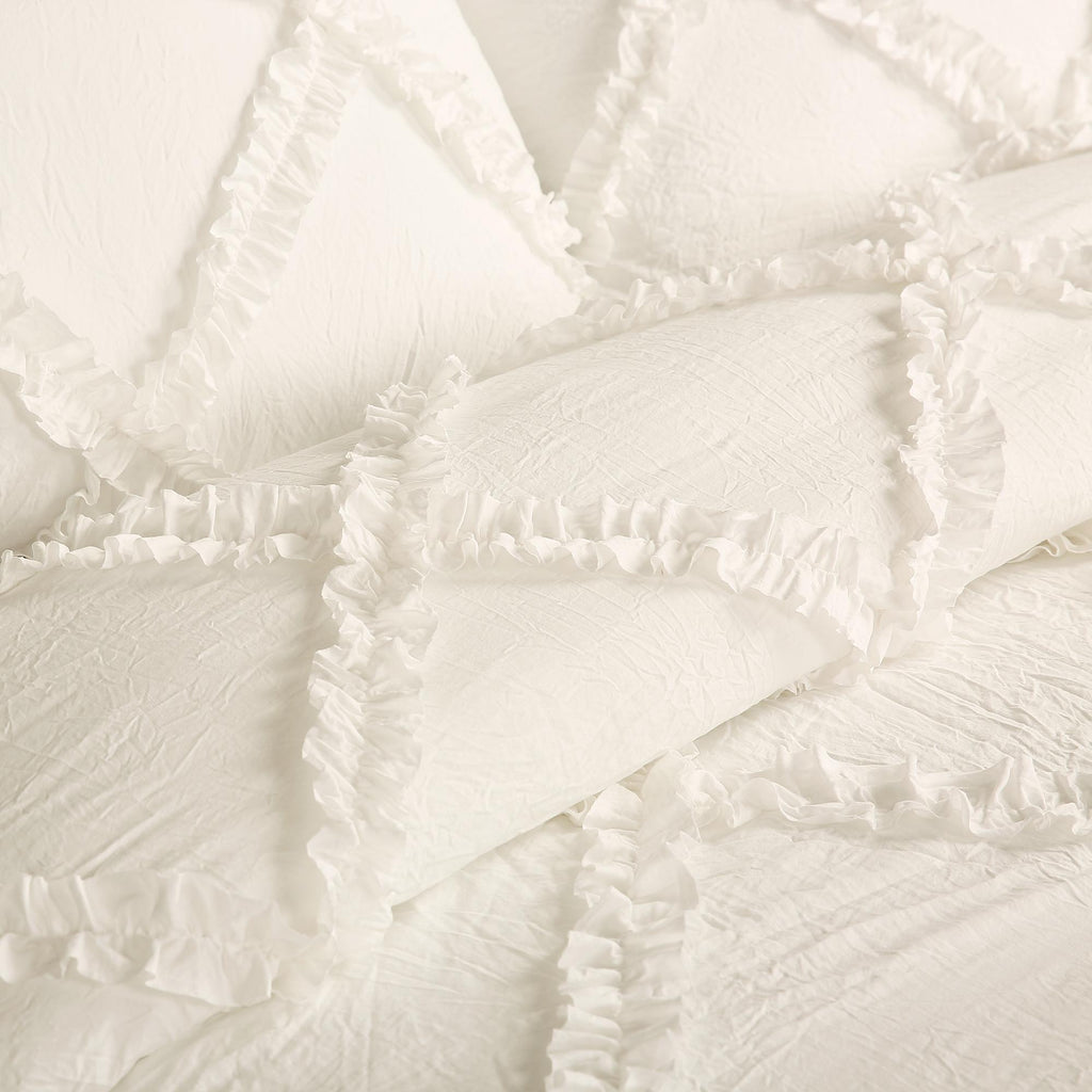 Lush Decor Ruffle Diamond Comforter, Full/Queen, Ivory, 3-Pc Set