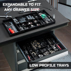 Tool Box Organizer Tray Divider Set, Expandable LarToolbox StoraTray Kit, Rolling Tool Chest Drawer Bins, Hardware Screwdrivers Pliers Organization, 2pcs low profile Trays.