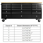 72" Rolling Tool Chest with 15 Drawers, Lockable StoraCabinet, Black Mobile Workbench, Assembled Black LarTool Box with Wheels for GaraWorkshop (1 × HTC7215PC-1)