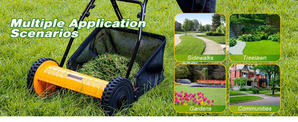Manual Reel Lawn Mower with Grass Catcher, 16-Inch Cutting Width | 16-inch cutting width for efficient yard care, manual push mower with 7.9-gallon grass collection bag for quiet, clean mowing