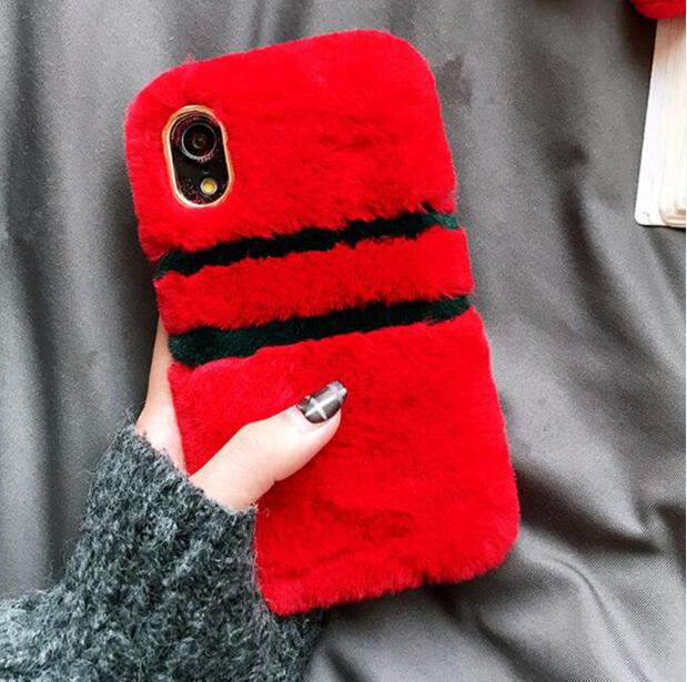 Phone Accessories - Creative Patchwork Stripped Color Fur Phone Case For iPhone Series