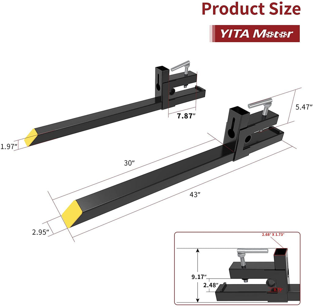 yitamotor 43" clamp on pallet forks 30" 1500lbs light duty forks for tractor loader bucket