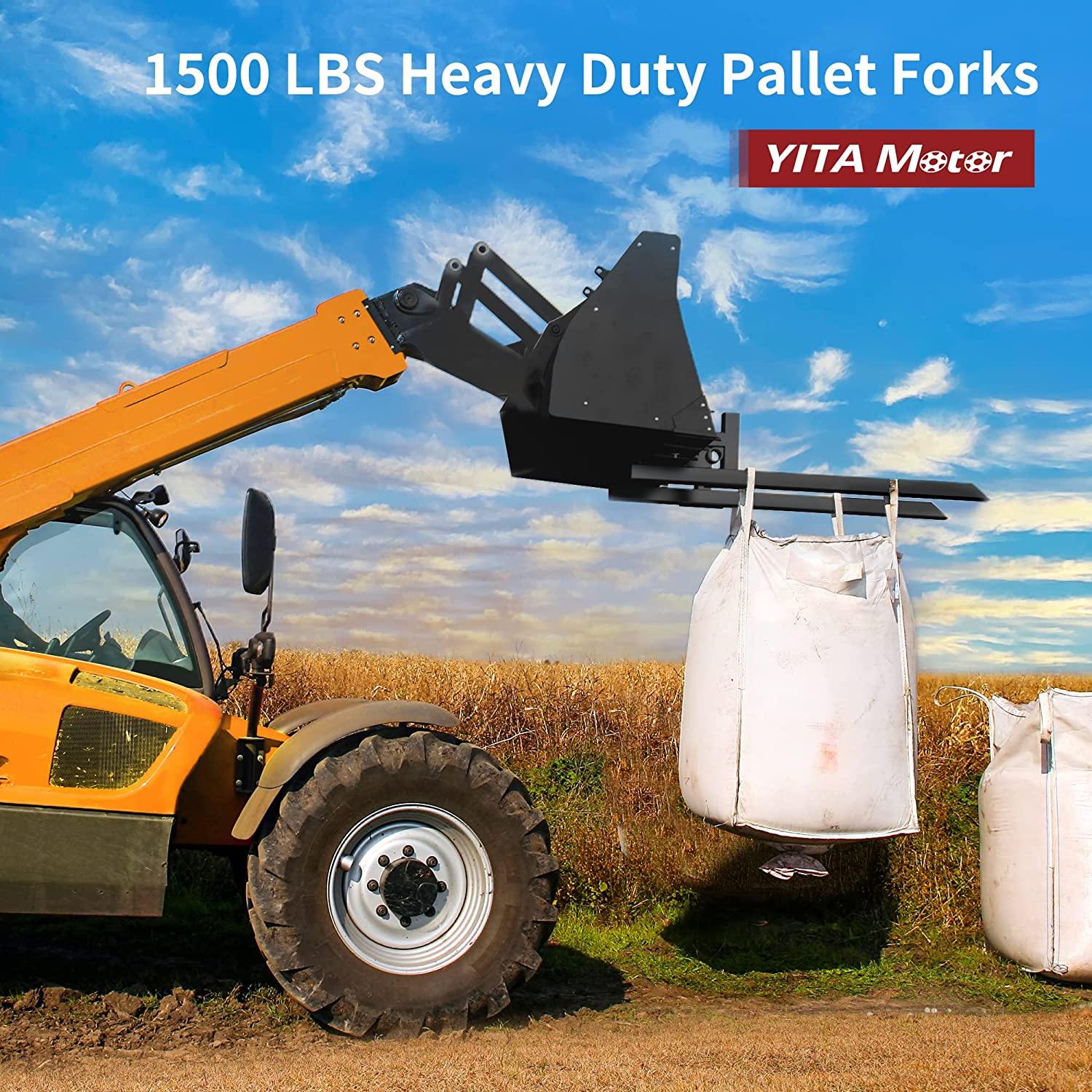 yitamotor 43" clamp on pallet forks 30" 1500lbs light duty forks for tractor loader bucket
