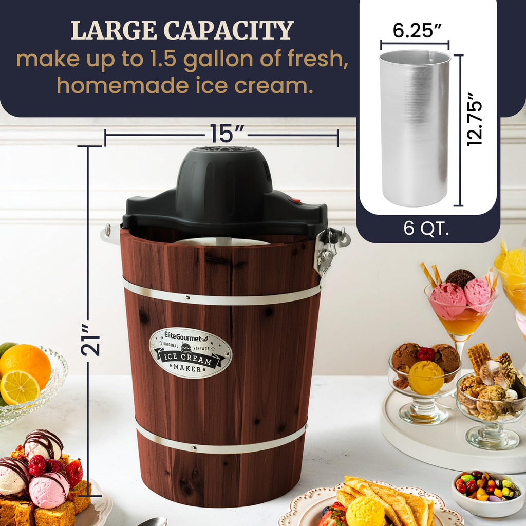 EIM949 Old Fashioned 6 Quart  Walnut Bucket, Electric Ice Cream Maker Machine Appalachian, Uses Ice and Rock Salt