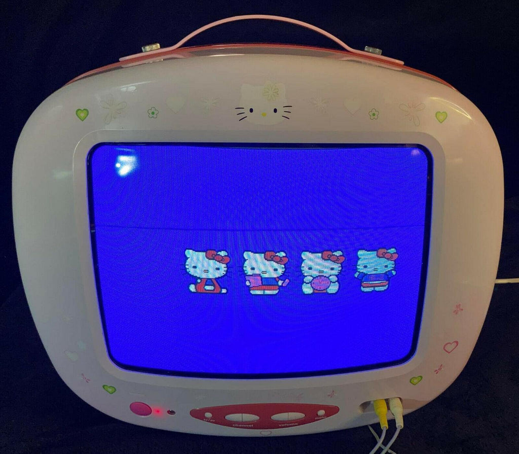 hello kitty  sanrio pink 13" vintage retro crt tv kt2114 a++ dvd clock radio