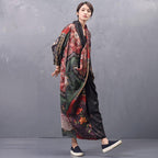Art Print Silk Asymmetrical Maxi Long Sleeve Dress