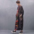 Art Print Silk Asymmetrical Maxi Long Sleeve Dress