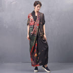 Art Print Silk Asymmetrical Maxi Long Sleeve Dress