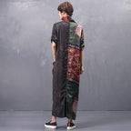 Art Print Silk Asymmetrical Maxi Long Sleeve Dress