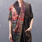 Art Print Silk Asymmetrical Maxi Long Sleeve Dress