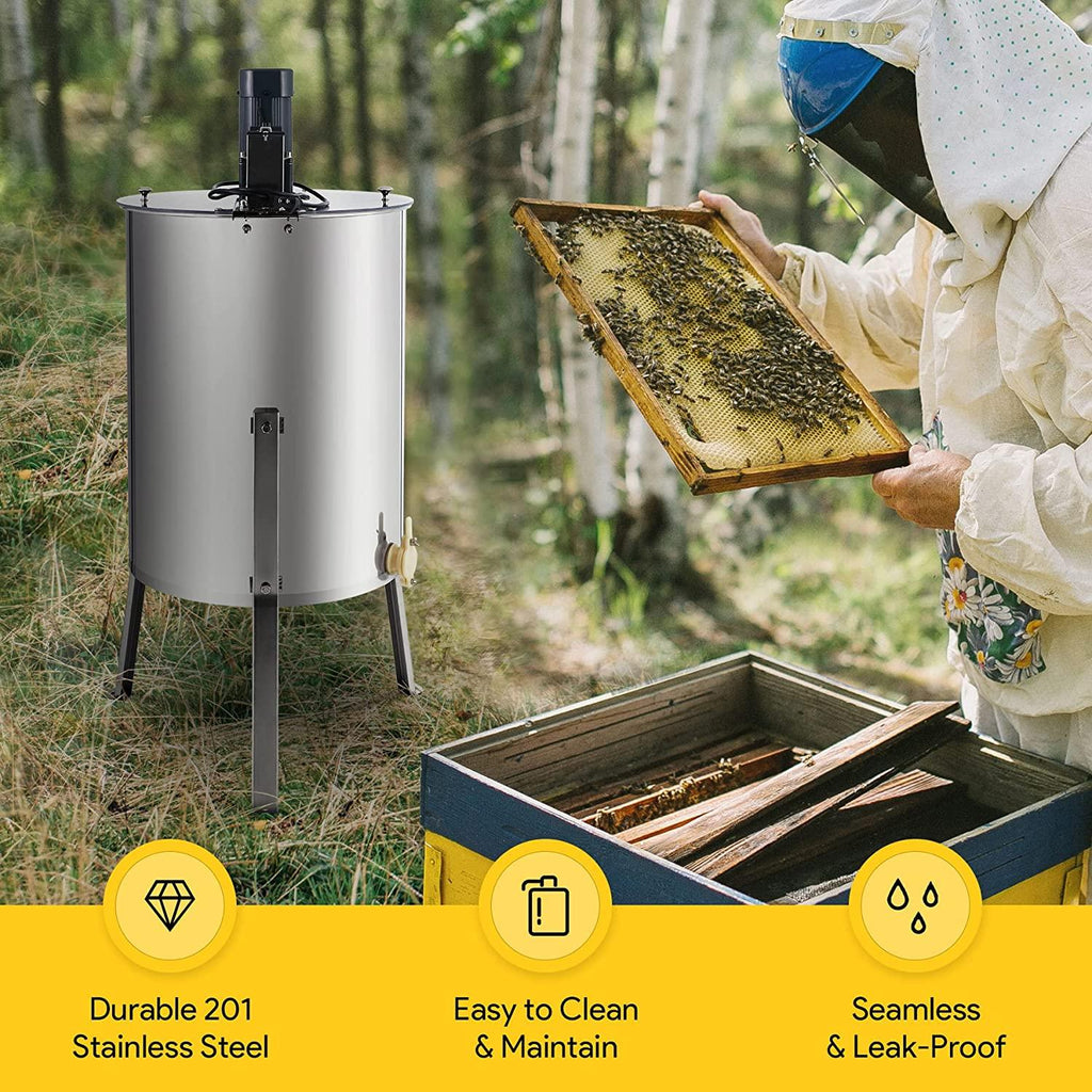 creworks electric honey extractor, honey extractor separator bee frame spinner, honeycomb bee frame spinner, ss motorized honey extractor beekeeping equipment spinner drum with stand