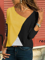Asymmetric Neck  Patchwork  Contrast Stitching Sweatshirts