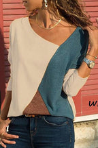Asymmetric Neck  Patchwork  Contrast Stitching Sweatshirts