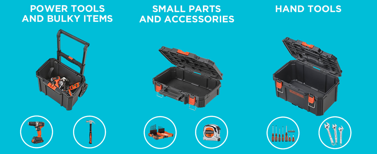 beyond by   BDST60500APB Stackable StoraSystem - 3 Piece Set (Small, Deep Toolbox, and Rolling Tote)