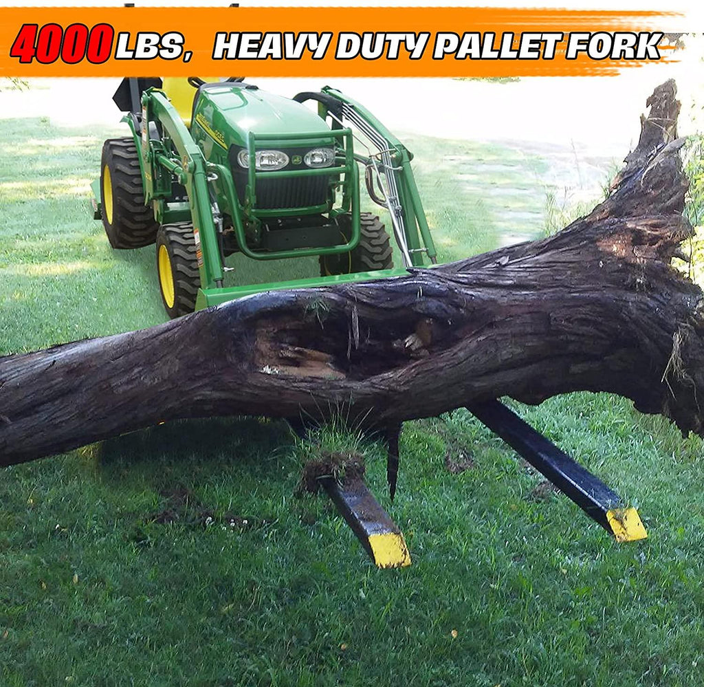 firstgo-tech 60'' clamp on pallet forks 4000lbs heavy duty front loader pallet forks with 24.8'' to 40.2'' w adjustable stabilizer, fork attachment for skid steer,loader bucket