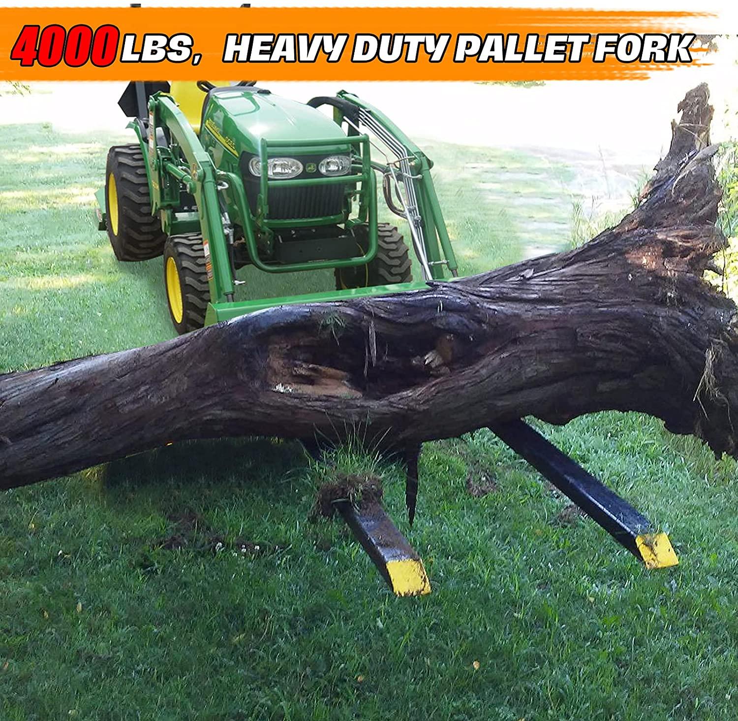 firstgo-tech 60'' clamp on pallet forks 4000lbs heavy duty front loader pallet forks with 24.8'' to 40.2'' w adjustable stabilizer, fork attachment for skid steer,loader bucket