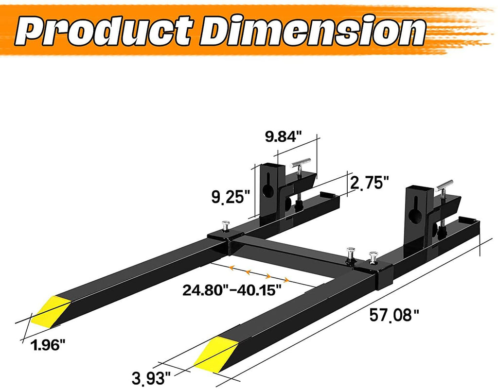 firstgo-tech 60'' clamp on pallet forks 4000lbs heavy duty front loader pallet forks with 24.8'' to 40.2'' w adjustable stabilizer, fork attachment for skid steer,loader bucket