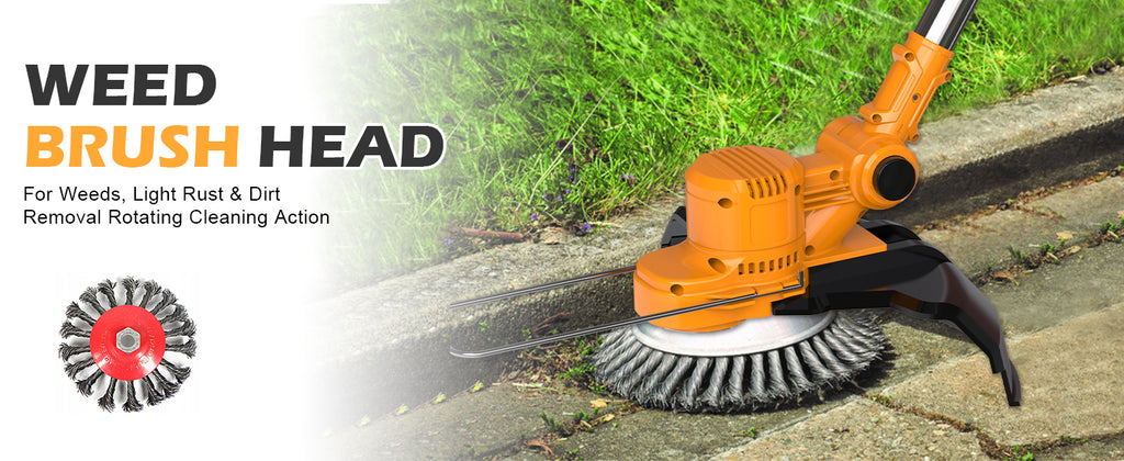 Electric Weed Wacker Cordless,4 in 1 Weed Eater Battery Powered Brush Cutter,9''Grass Trimmer Stringless Weed Trimmer Lawn Mower Edger Metal Blade Battery(2 x 21V 4.0Ah Batteries &amp; Charger)