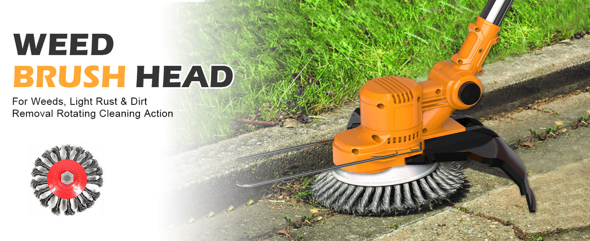 Electric Weed Wacker Cordless,4 in 1 Weed Eater Battery Powered Brush Cutter,9''Grass Trimmer Stringless Weed Trimmer Lawn Mower Edger Metal Blade Battery(2 x 21V 4.0Ah Batteries &amp; Charger)