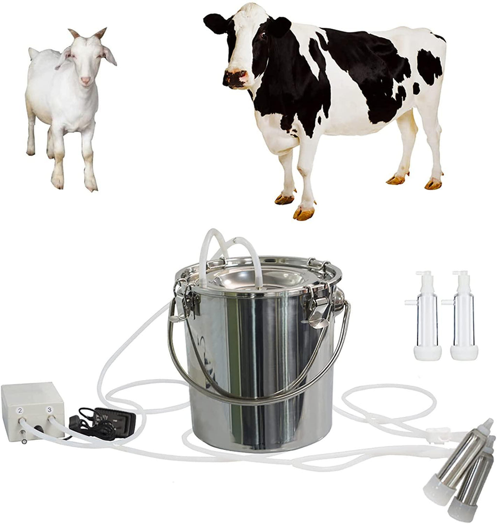 tehongmai electric milking machine for cow goat, 7l vacuum pulsation pump milker, automatic portable livestock milking equipment with 2 teat cups stainless steel bucket