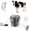 tehongmai electric milking machine for cow goat, 7l vacuum pulsation pump milker, automatic portable livestock milking equipment with 2 teat cups stainless steel bucket