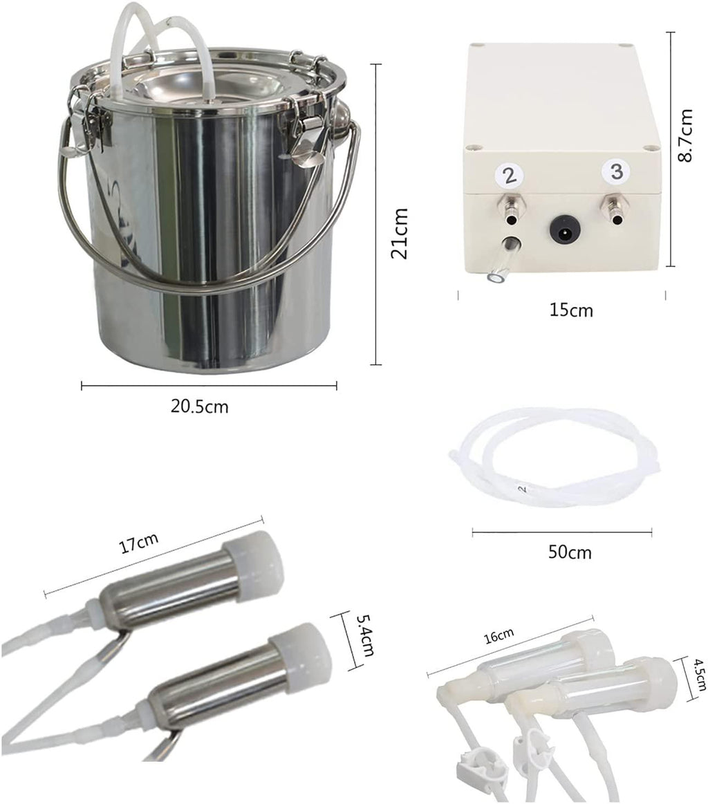 tehongmai electric milking machine for cow goat, 7l vacuum pulsation pump milker, automatic portable livestock milking equipment with 2 teat cups stainless steel bucket