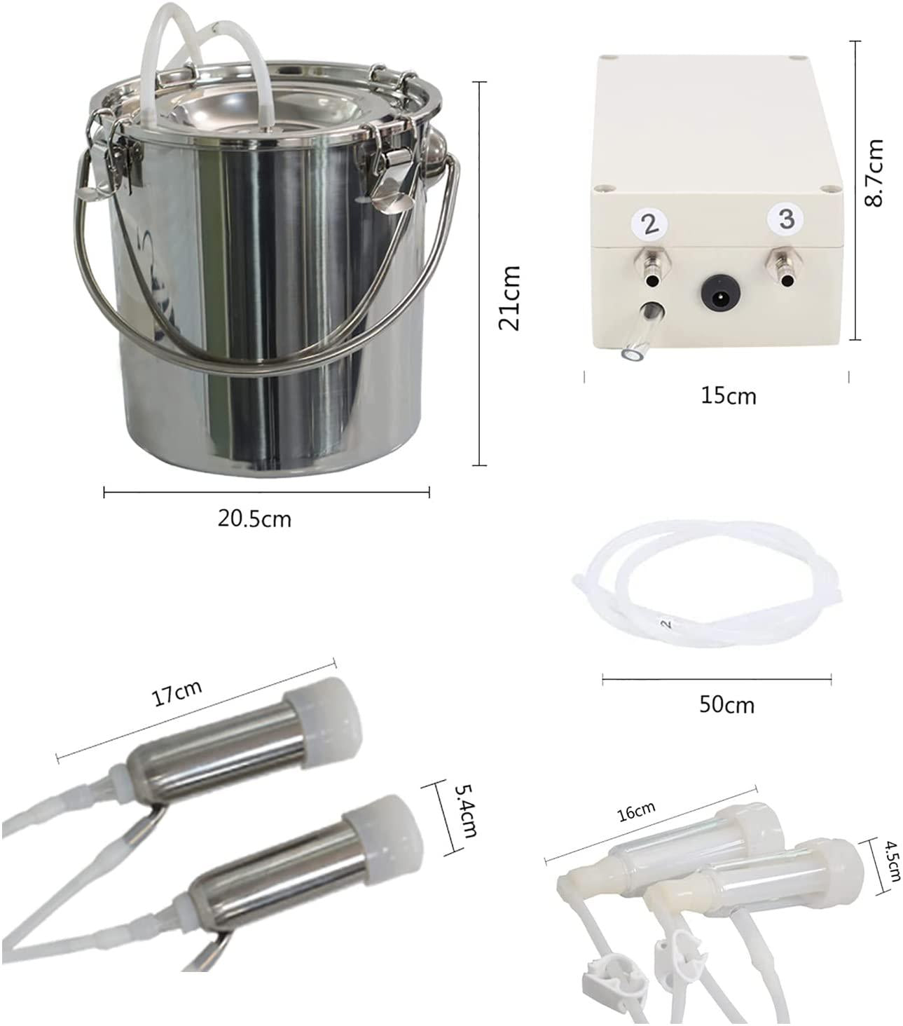 tehongmai electric milking machine for cow goat, 7l vacuum pulsation pump milker, automatic portable livestock milking equipment with 2 teat cups stainless steel bucket