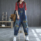 Vintage Summer Floral Print Denim Jumpsuit