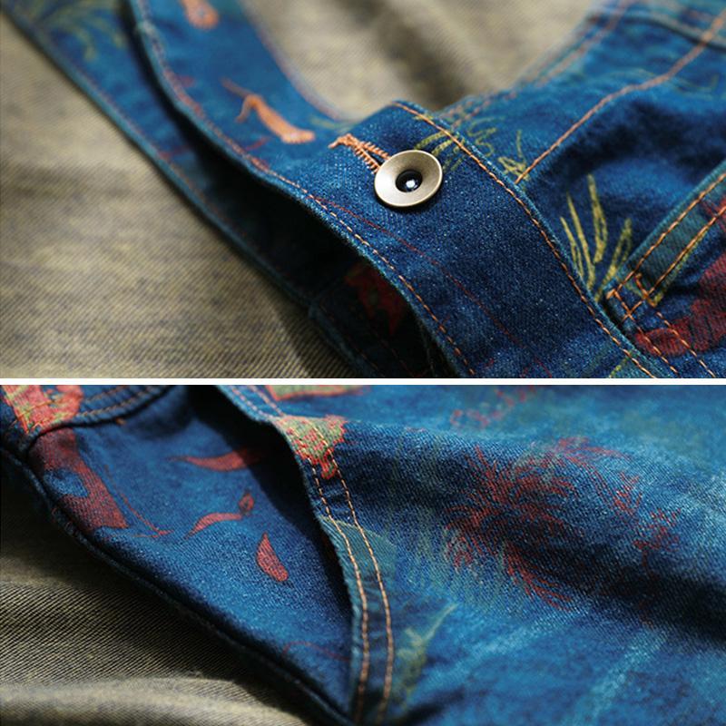 Vintage Summer Floral Print Denim Jumpsuit
