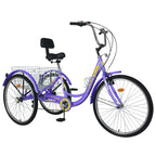 20/24/26 inch 3 Wheel Cargo Bike 7 Speed Trikes, Adult Tricycles for Seniors with Big Basket, Exercise Men's Women's Cruiser Bike