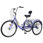20/24/26 inch 3 Wheel Cargo Bike 7 Speed Trikes, Adult Tricycles for Seniors with Big Basket, Exercise Men's Women's Cruiser Bike