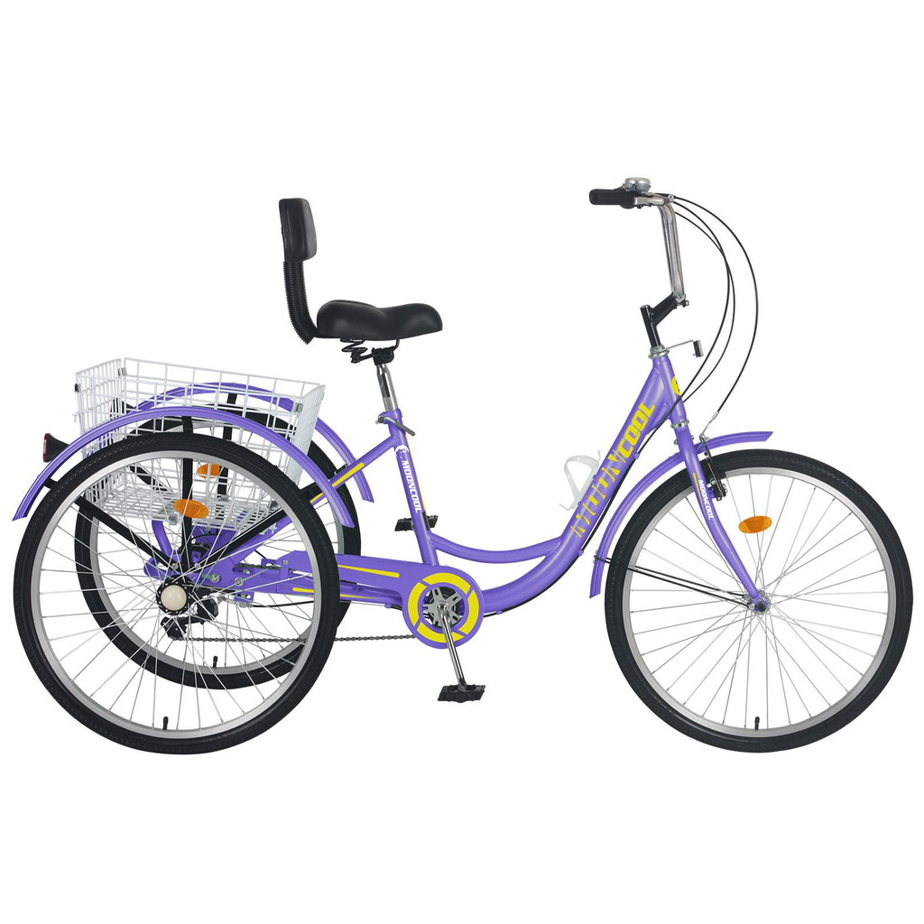 20/24/26 inch 3 Wheel Cargo Bike 7 Speed Trikes, Adult Tricycles for Seniors with Big Basket, Exercise Men's Women's Cruiser Bike