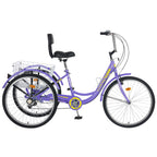 20/24/26 inch 3 Wheel Cargo Bike 7 Speed Trikes, Adult Tricycles for Seniors with Big Basket, Exercise Men's Women's Cruiser Bike
