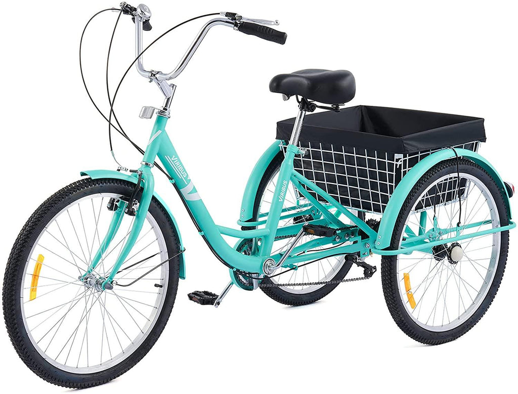 Viribus 20" 24" or 26" Adult Tricycle for Women Men Seniors | 7 Speed Three Wheel Bike for Errands Fun Pets and More | Cruiser Trike with  Shifting, Padded Seat, LarBike Basket, 330lb Cap