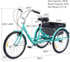 Viribus 20" 24" or 26" Adult Tricycle for Women Men Seniors | 7 Speed Three Wheel Bike for Errands Fun Pets and More | Cruiser Trike with  Shifting, Padded Seat, LarBike Basket, 330lb Cap