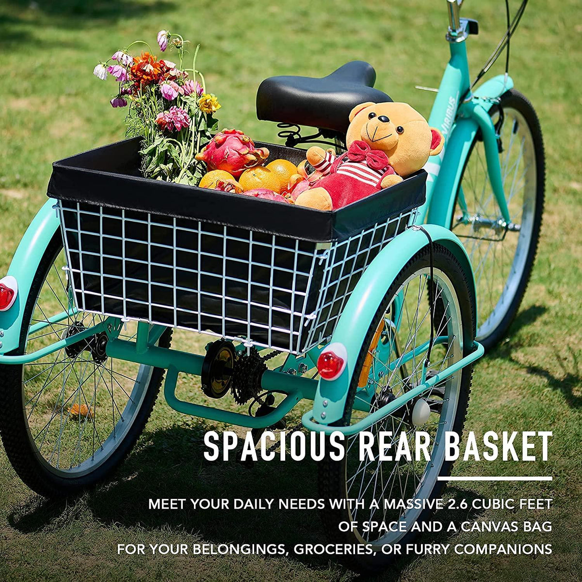 Viribus 20" 24" or 26" Adult Tricycle for Women Men Seniors | 7 Speed Three Wheel Bike for Errands Fun Pets and More | Cruiser Trike with  Shifting, Padded Seat, LarBike Basket, 330lb Cap