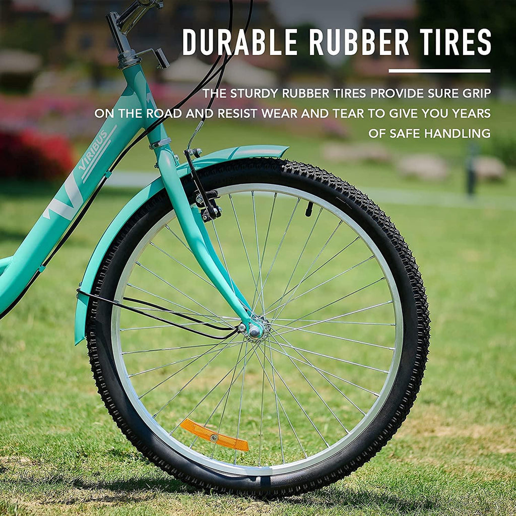 Viribus 20" 24" or 26" Adult Tricycle for Women Men Seniors | 7 Speed Three Wheel Bike for Errands Fun Pets and More | Cruiser Trike with  Shifting, Padded Seat, LarBike Basket, 330lb Cap
