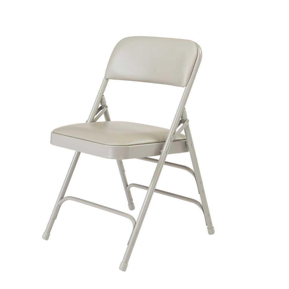 1300 Series Warm Grey Premium Vinyl Upholstered Triple Brace Double HinFolding Chair (4-Pack)