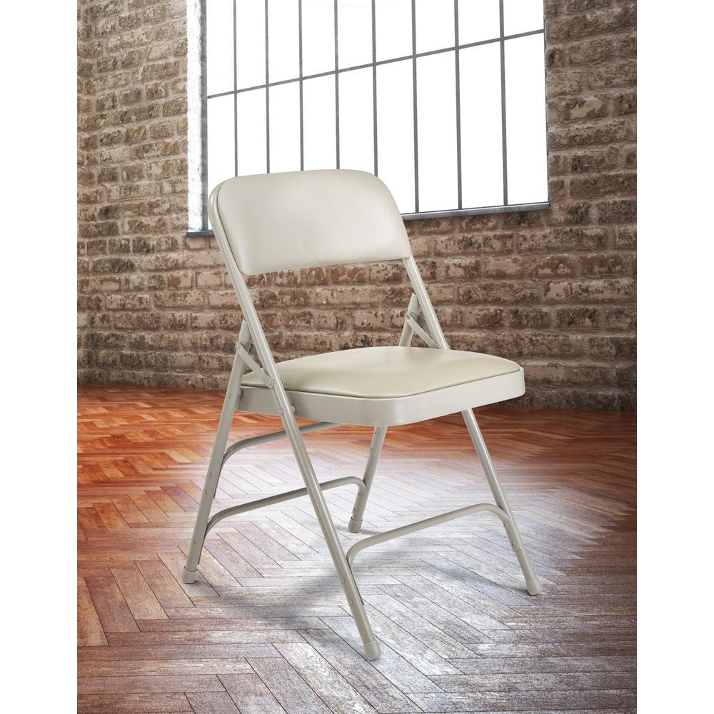 1300 Series Warm Grey Premium Vinyl Upholstered Triple Brace Double HinFolding Chair (4-Pack)