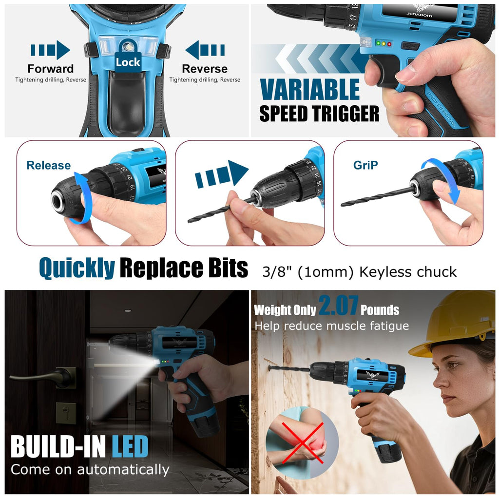 146-Piece Home Tool Set with 12V Blue Cordless Drill | With Portable Toolbox, Hand Tools for Home Repair, DIY Projects & Daily Use, Gift for Women & Men