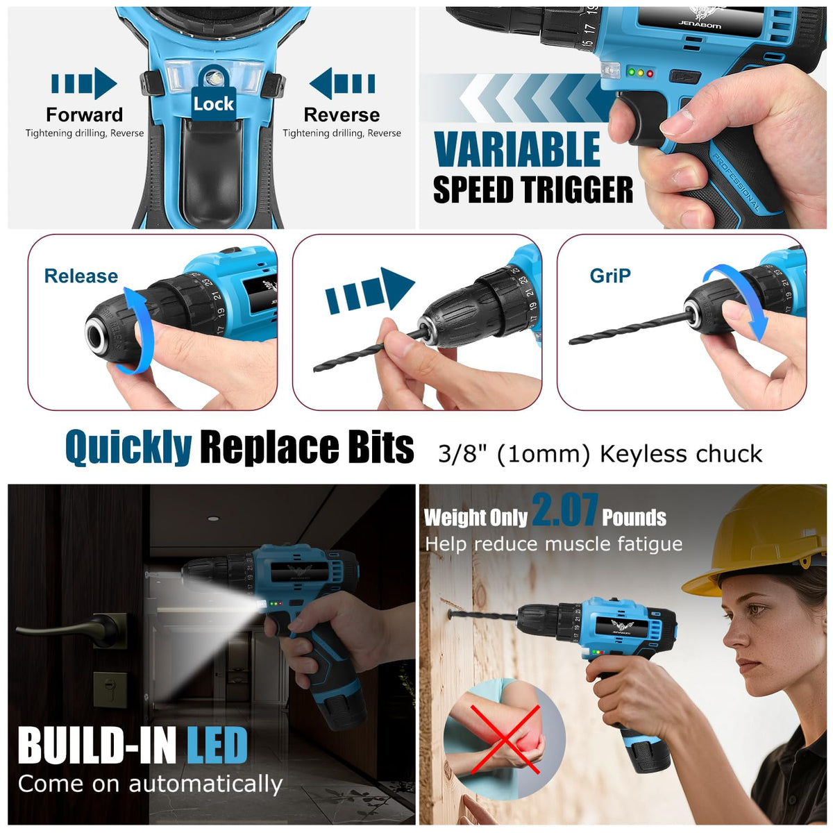 146-Piece Home Tool Set with 12V Blue Cordless Drill | With Portable Toolbox, Hand Tools for Home Repair, DIY Projects & Daily Use, Gift for Women & Men
