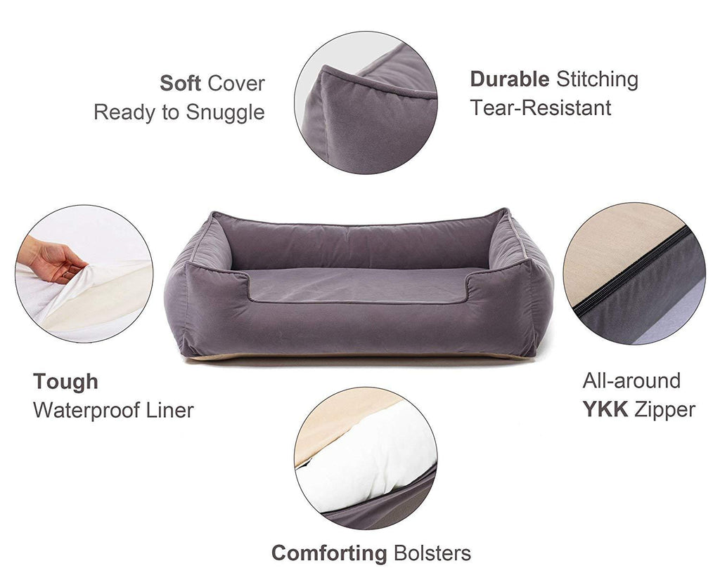 Petsbao Premium Orthopedic Dog Bed &amp; Lounwith Solid Memory Foam | Waterproof Liner | Washable Removable Cover | Superior Comfort to Ease Pain of Arthritis &amp; Hip Dysplasia