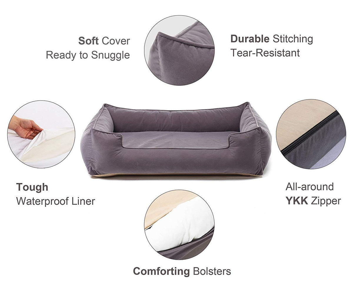 Petsbao Premium Orthopedic Dog Bed &amp; Lounwith Solid Memory Foam | Waterproof Liner | Washable Removable Cover | Superior Comfort to Ease Pain of Arthritis &amp; Hip Dysplasia