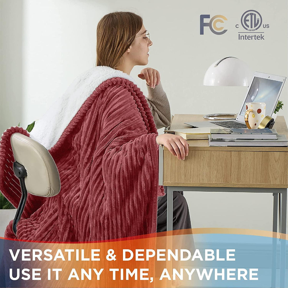 Heated Blanket Full Size - Soft Ribbed Fleece Fast Heating Electric Blanket with 6 Heating Levels  10 Time Settings, 8 Hours Auto-Off Heated Blanket (72?84 inches, Red)