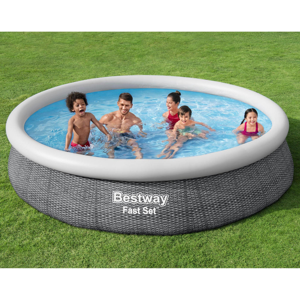 Fast Set 57444E-BW 12 Foot x 30 Inch 1,421 Gallon Inflatable Above Ground Backyard Swimming Pool Set with 330 Gallon