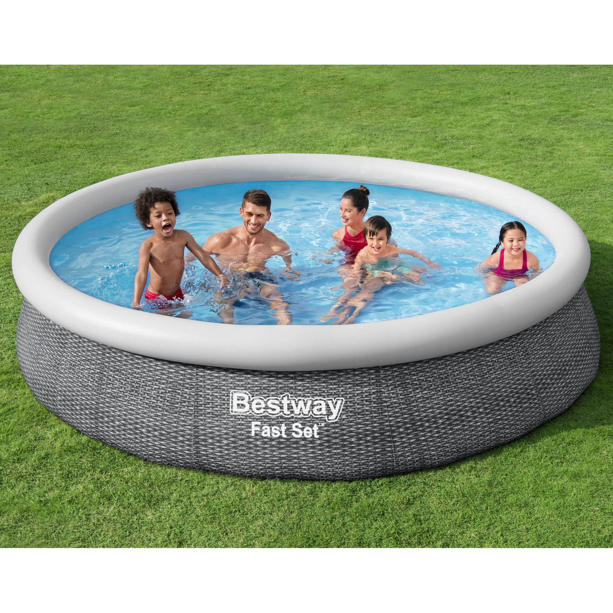 Fast Set 57444E-BW 12 Foot x 30 Inch 1,421 Gallon Inflatable Above Ground Backyard Swimming Pool Set with 330 Gallon