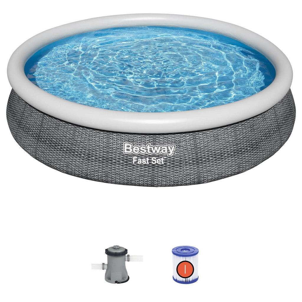 Fast Set 57444E-BW 12 Foot x 30 Inch 1,421 Gallon Inflatable Above Ground Backyard Swimming Pool Set with 330 Gallon