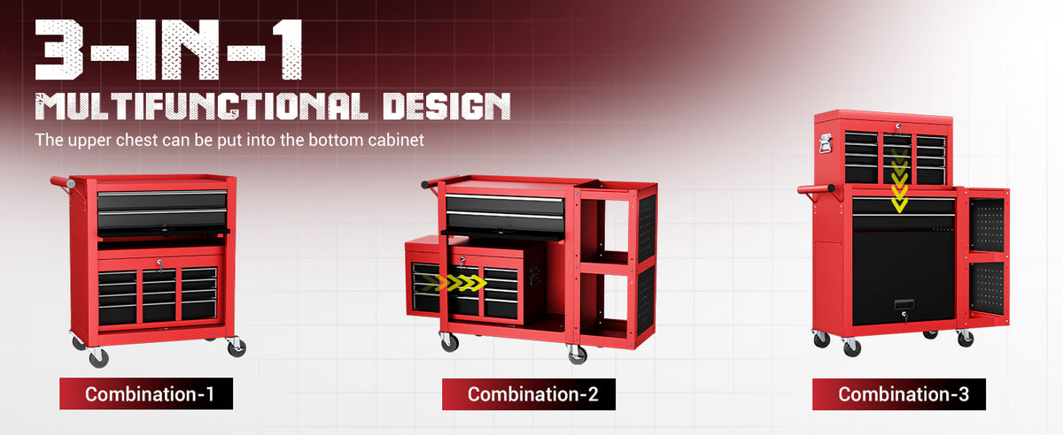 8-Drawer Rolling Tool Chest, Assembled Metal Tool StoraCabinet with Wheels, LocSliding Drawers & Detachable Top Box, for GaraWorkshop Repair Room Warehouse, Red