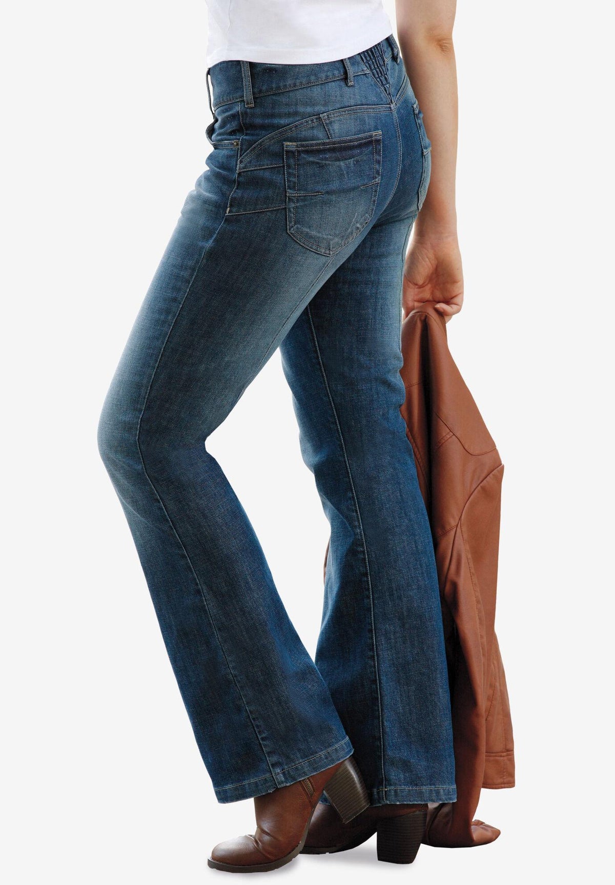 back elastic bootcut jeans
